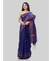 DESH BIDESH Women`s Bengal Cotton Silk Pure Handloom Cotton Saree Kohinoor Work With Blouse Piece(Blue)